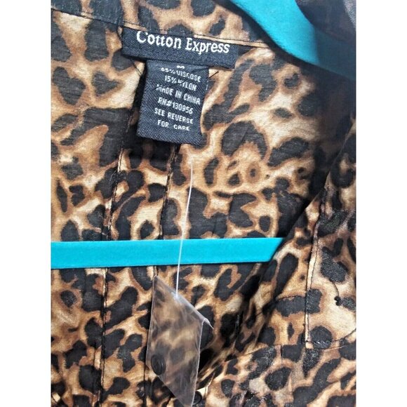 NWOT Cotton Express Top Animal Print Collar front & Back buttons long Sz M brown - Picture 3 of 8